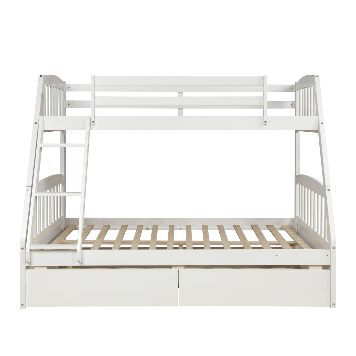 TOPMAX Solid Wood Twin Over Full Bunk Bed with Two Storage Drawers, White - Home Elegance USA