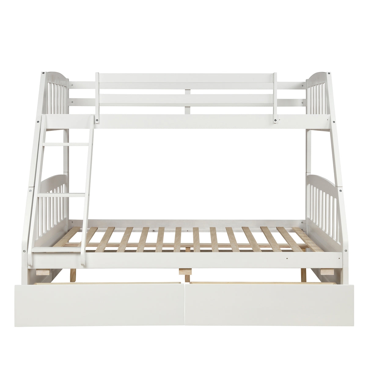 TOPMAX Solid Wood Twin Over Full Bunk Bed with Two Storage Drawers, White - Home Elegance USA