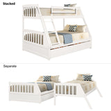 TOPMAX Solid Wood Twin Over Full Bunk Bed with Two Storage Drawers, White - Home Elegance USA