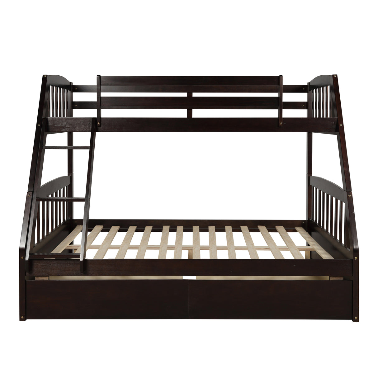 TOPMAX Solid Wood Twin Over Full Bunk Bed with Two Storage Drawers, Espresso - Home Elegance USA