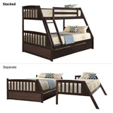 TOPMAX Solid Wood Twin Over Full Bunk Bed with Two Storage Drawers, Espresso - Home Elegance USA