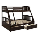 TOPMAX Solid Wood Twin Over Full Bunk Bed with Two Storage Drawers, Espresso - Home Elegance USA