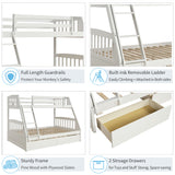 TOPMAX Solid Wood Twin Over Full Bunk Bed with Two Storage Drawers, White - Home Elegance USA