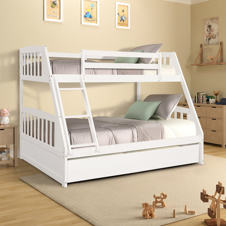 TOPMAX Solid Wood Twin Over Full Bunk Bed with Two Storage Drawers, White - Home Elegance USA