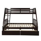 TOPMAX Solid Wood Twin Over Full Bunk Bed with Two Storage Drawers, Espresso - Home Elegance USA