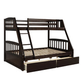 TOPMAX Solid Wood Twin Over Full Bunk Bed with Two Storage Drawers, Espresso - Home Elegance USA