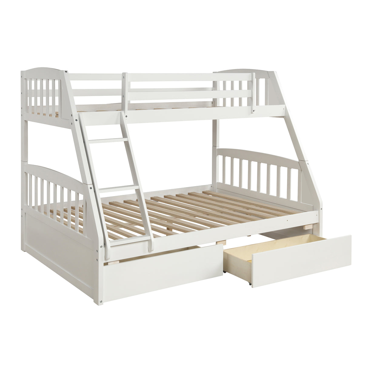 TOPMAX Solid Wood Twin Over Full Bunk Bed with Two Storage Drawers, White - Home Elegance USA