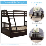 TOPMAX Solid Wood Twin Over Full Bunk Bed with Two Storage Drawers, Espresso - Home Elegance USA