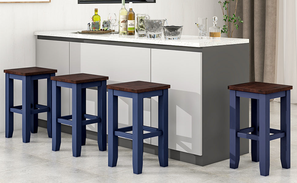 TOPMAX Farmhouse Counter Height Dining Stools with Footrest, Set of 4, Brown and Blue - Home Elegance USA