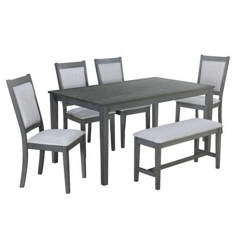 TOPMAX Rustic Solid Wood Dining Table Set Kitchen Table Set with Rectangular Table, 4 Upholstered Chairs and Bench,Grey - Home Elegance USA