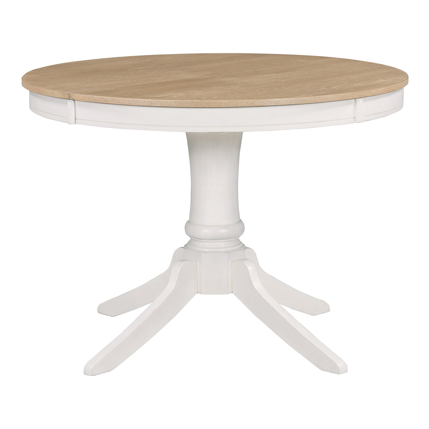 TREXM 5-Piece Retro Functional Dining Table Set Wood Round Extendable Dining Table and 4 Upholstered Dining Chairs (Off White) - Home Elegance USA