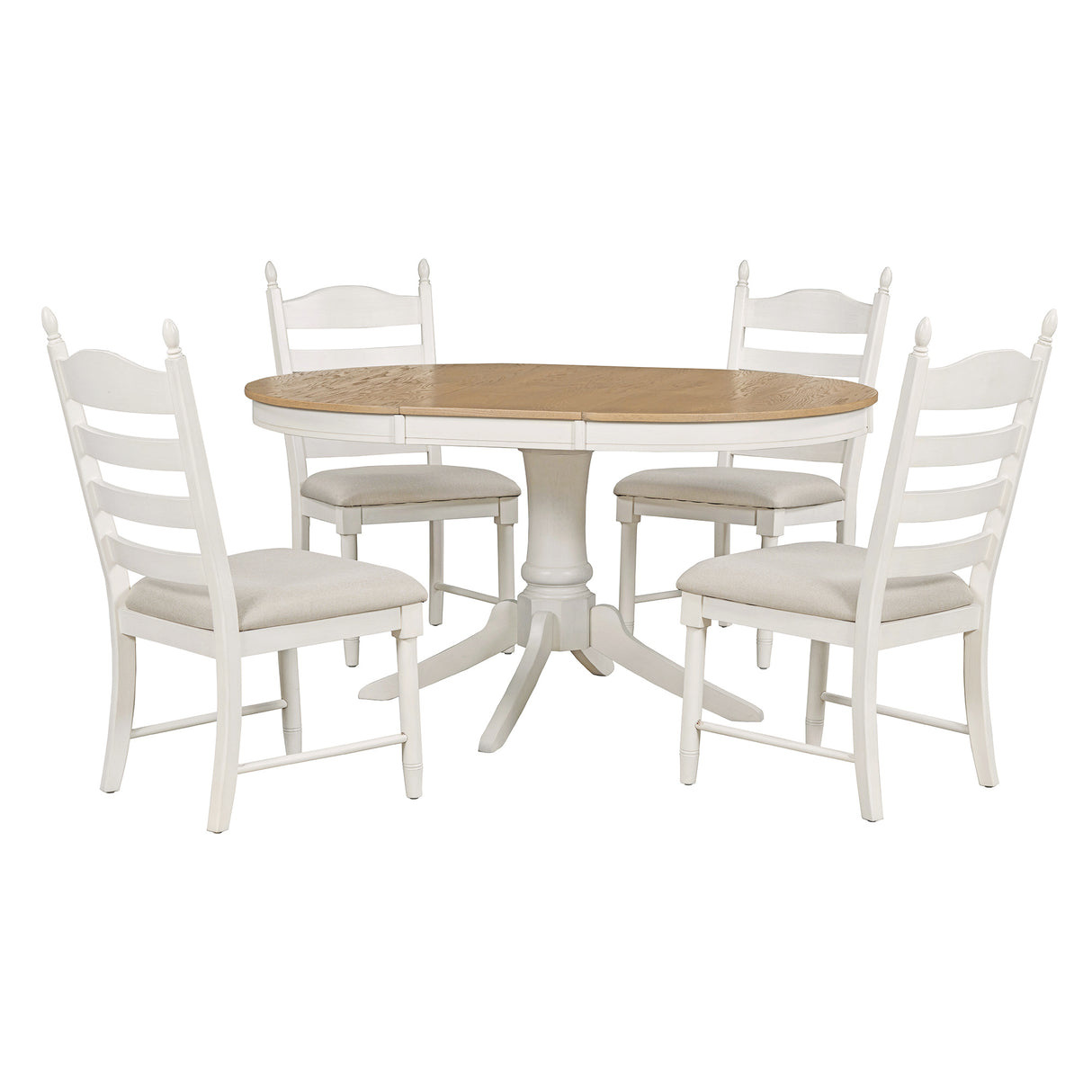 TREXM 5-Piece Retro Functional Dining Table Set Wood Round Extendable Dining Table and 4 Upholstered Dining Chairs (Off White) - Home Elegance USA