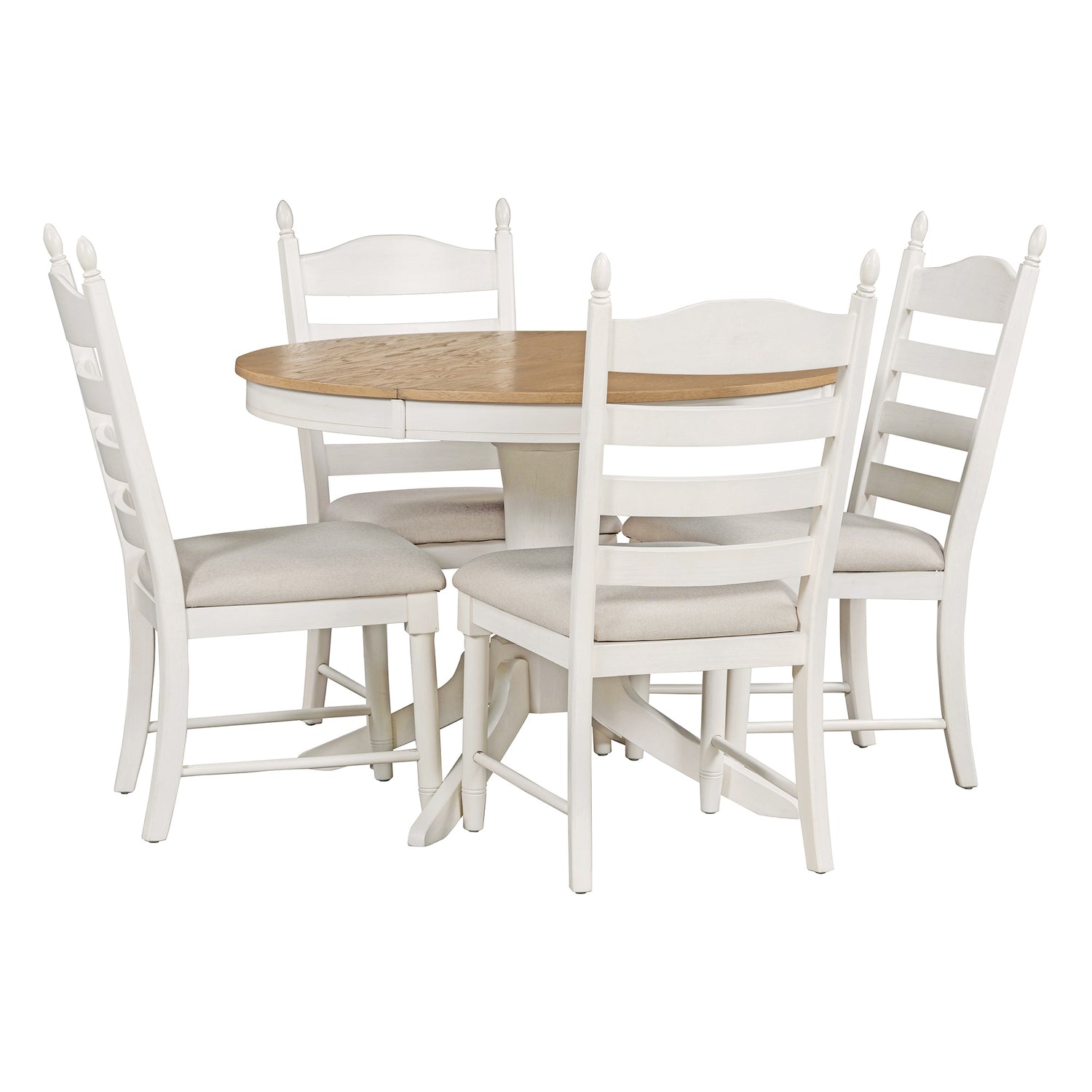 TREXM 5-Piece Retro Functional Dining Table Set Wood Round Extendable Dining Table and 4 Upholstered Dining Chairs (Off White) - Home Elegance USA