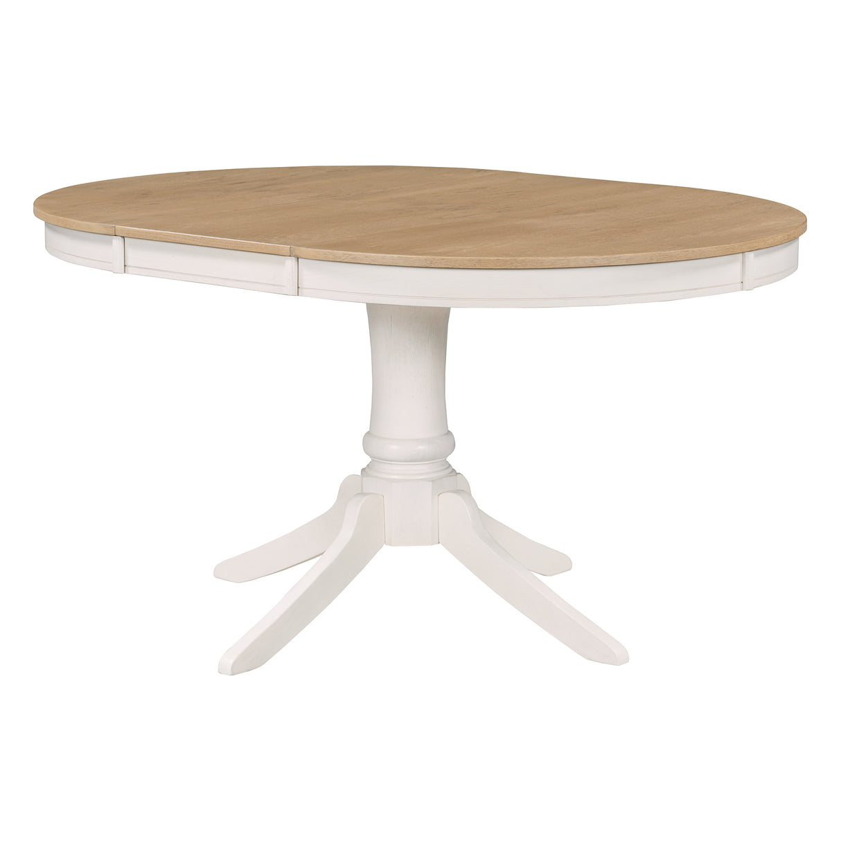 TREXM 5-Piece Retro Functional Dining Table Set Wood Round Extendable Dining Table and 4 Upholstered Dining Chairs (Off White) - Home Elegance USA