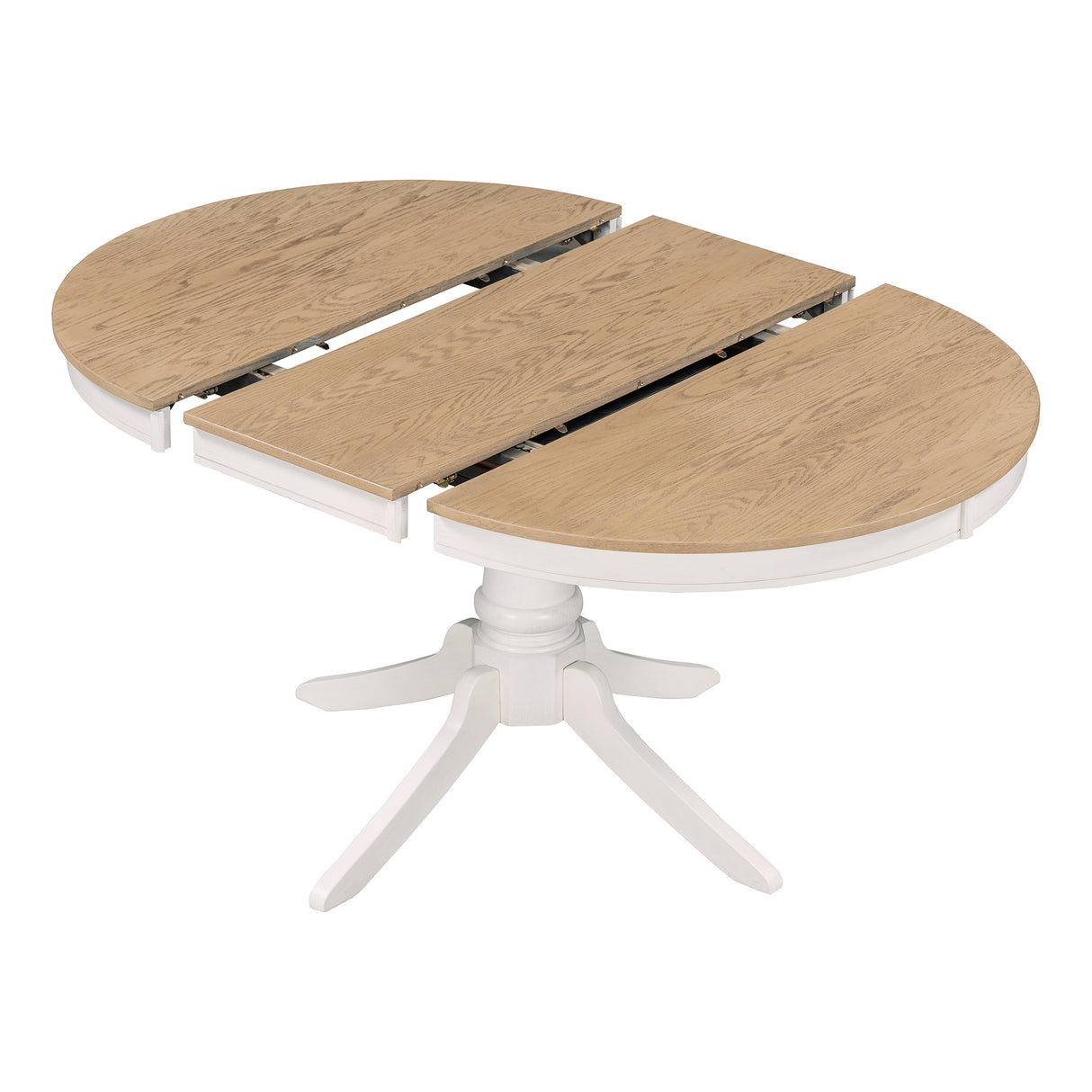 TREXM 5-Piece Retro Functional Dining Table Set Wood Round Extendable Dining Table and 4 Upholstered Dining Chairs (Off White) - Home Elegance USA
