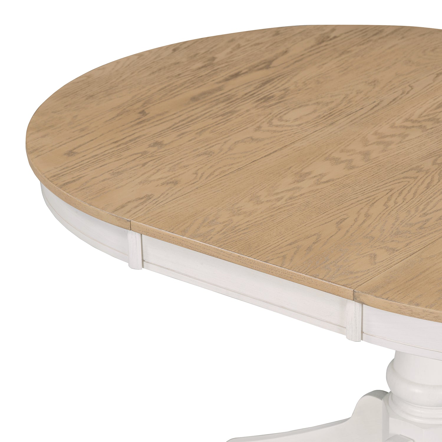 TREXM 5-Piece Retro Functional Dining Table Set Wood Round Extendable Dining Table and 4 Upholstered Dining Chairs (Off White) - Home Elegance USA