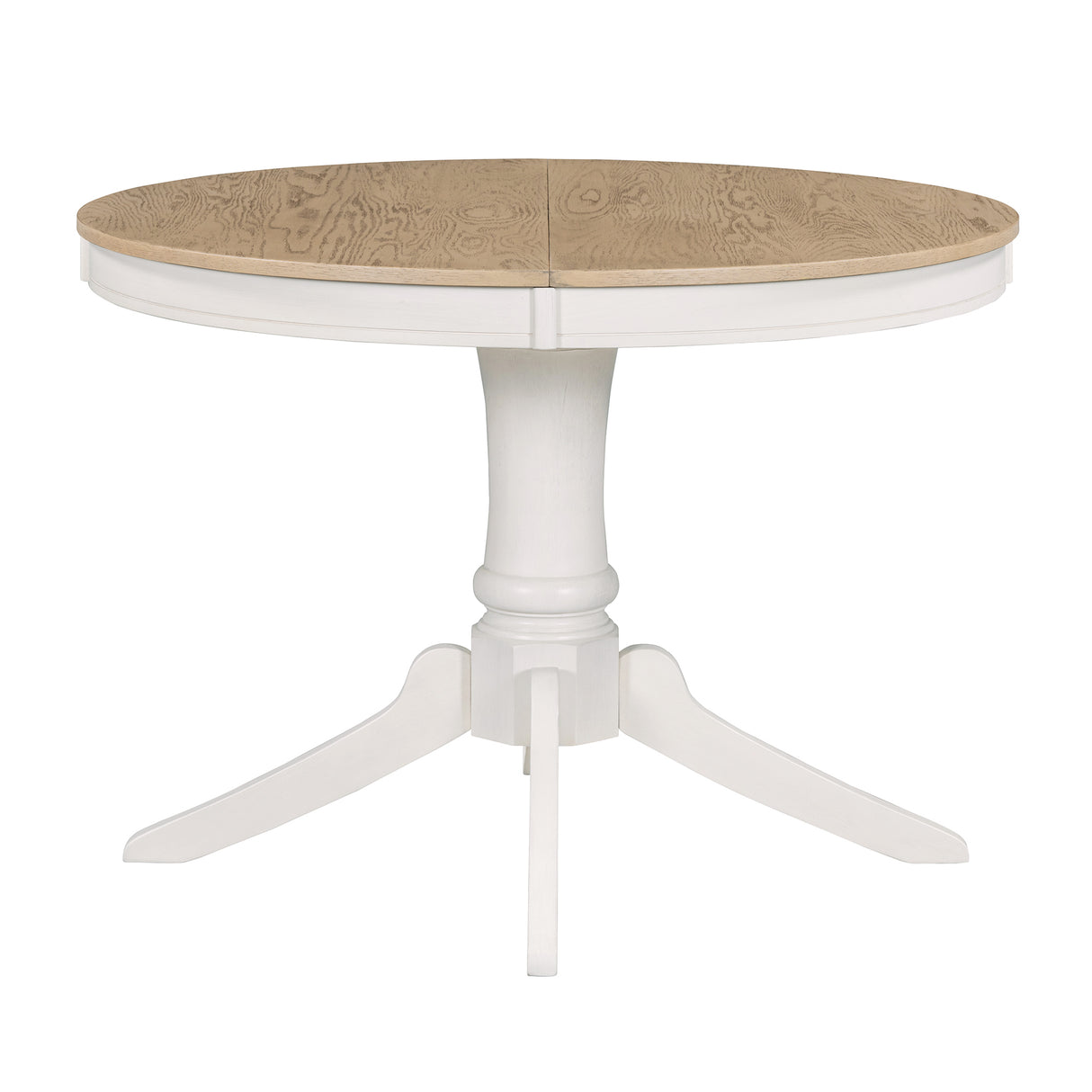 TREXM 5-Piece Retro Functional Dining Table Set Wood Round Extendable Dining Table and 4 Upholstered Dining Chairs (Off White) - Home Elegance USA
