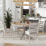 TREXM 5-Piece Retro Functional Dining Table Set Wood Round Extendable Dining Table and 4 Upholstered Dining Chairs (Off White) - Home Elegance USA
