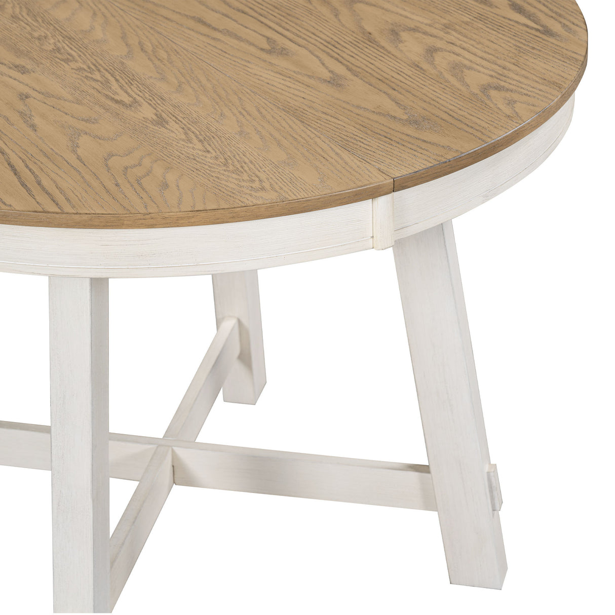 TREXM 5-Piece Farmhouse Dining Table Set Wood Round Extendable Dining Table and 4 Upholstered Dining Chairs (Oak Natural Wood + Antique White) - Home Elegance USA