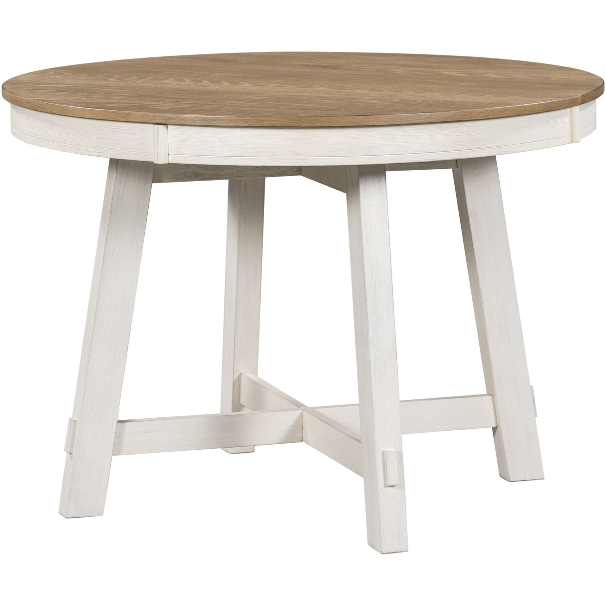 TREXM 5-Piece Farmhouse Dining Table Set Wood Round Extendable Dining Table and 4 Upholstered Dining Chairs (Oak Natural Wood + Antique White) - Home Elegance USA
