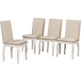 TREXM 5-Piece Farmhouse Dining Table Set Wood Round Extendable Dining Table and 4 Upholstered Dining Chairs (Oak Natural Wood + Antique White) - Home Elegance USA
