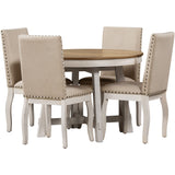 TREXM 5-Piece Farmhouse Dining Table Set Wood Round Extendable Dining Table and 4 Upholstered Dining Chairs (Oak Natural Wood + Antique White) - Home Elegance USA