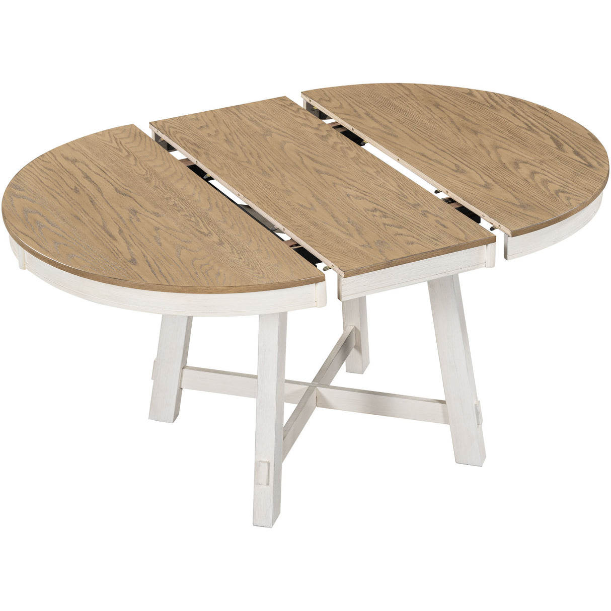 TREXM 5-Piece Farmhouse Dining Table Set Wood Round Extendable Dining Table and 4 Upholstered Dining Chairs (Oak Natural Wood + Antique White) - Home Elegance USA