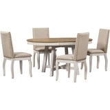 TREXM 5-Piece Farmhouse Dining Table Set Wood Round Extendable Dining Table and 4 Upholstered Dining Chairs (Oak Natural Wood + Antique White) - Home Elegance USA