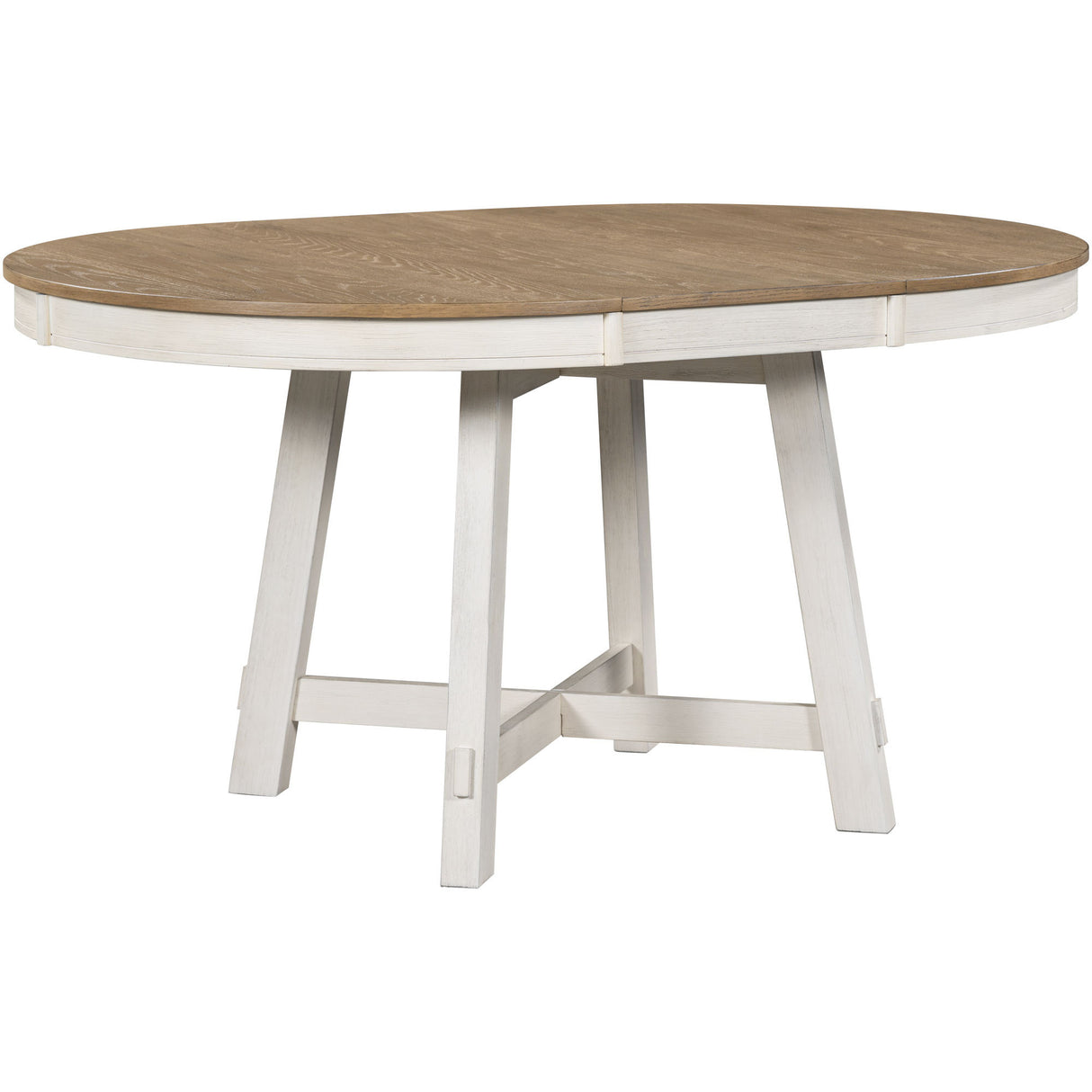 TREXM 5-Piece Farmhouse Dining Table Set Wood Round Extendable Dining Table and 4 Upholstered Dining Chairs (Oak Natural Wood + Antique White) - Home Elegance USA