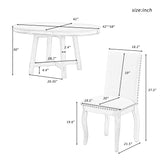TREXM 5-Piece Farmhouse Dining Table Set Wood Round Extendable Dining Table and 4 Upholstered Dining Chairs (Oak Natural Wood + Antique White) - Home Elegance USA