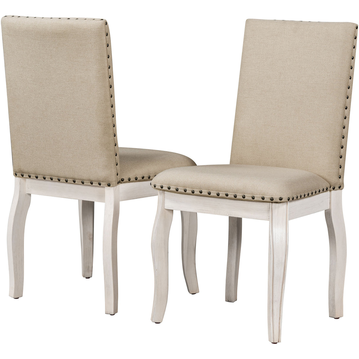 TREXM 5-Piece Farmhouse Dining Table Set Wood Round Extendable Dining Table and 4 Upholstered Dining Chairs (Oak Natural Wood + Antique White) - Home Elegance USA