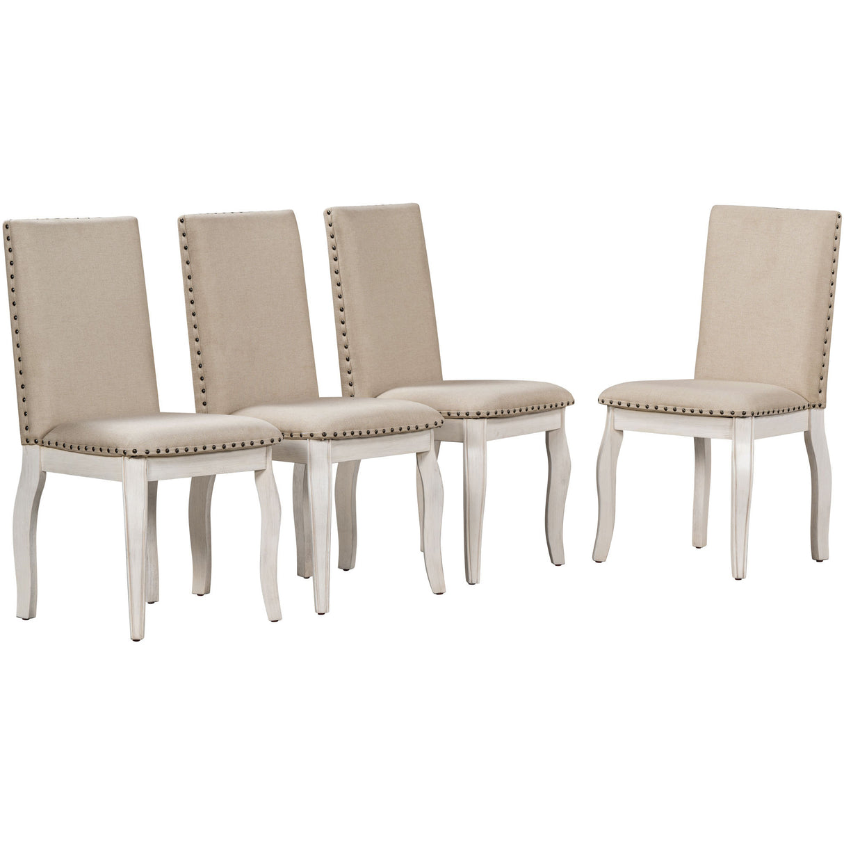 TREXM 5-Piece Farmhouse Dining Table Set Wood Round Extendable Dining Table and 4 Upholstered Dining Chairs (Oak Natural Wood + Antique White) - Home Elegance USA