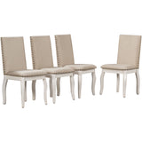 TREXM 5-Piece Farmhouse Dining Table Set Wood Round Extendable Dining Table and 4 Upholstered Dining Chairs (Oak Natural Wood + Antique White) - Home Elegance USA