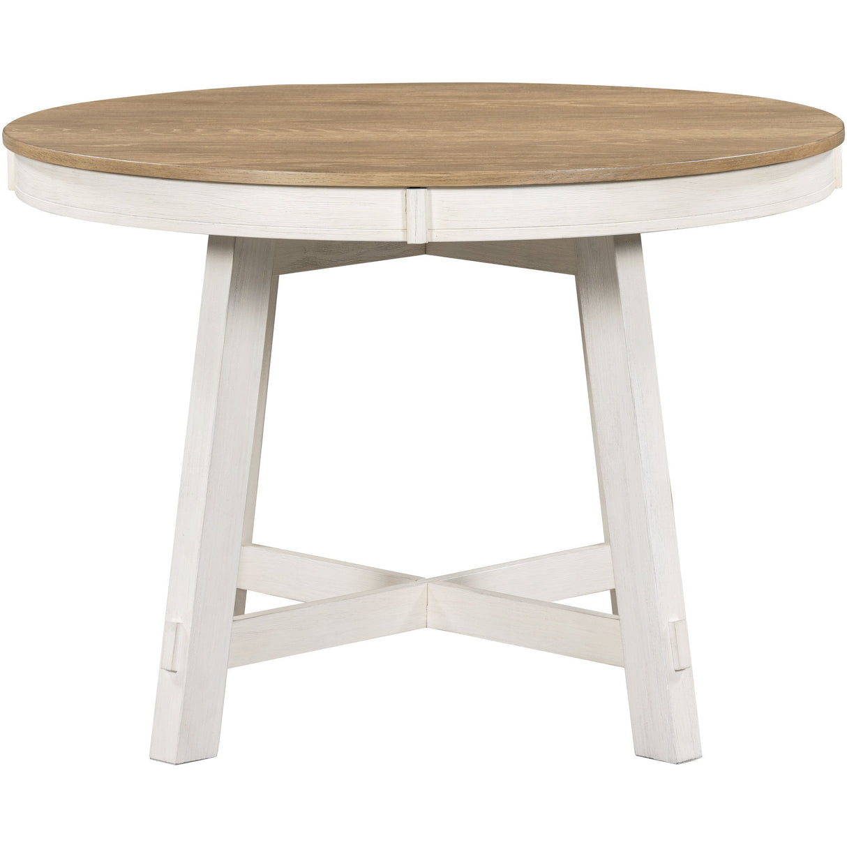 TREXM 5-Piece Farmhouse Dining Table Set Wood Round Extendable Dining Table and 4 Upholstered Dining Chairs (Oak Natural Wood + Antique White) - Home Elegance USA