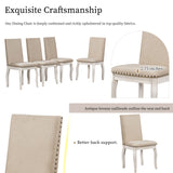 TREXM 5-Piece Farmhouse Dining Table Set Wood Round Extendable Dining Table and 4 Upholstered Dining Chairs (Oak Natural Wood + Antique White) - Home Elegance USA
