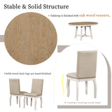 TREXM 5-Piece Farmhouse Dining Table Set Wood Round Extendable Dining Table and 4 Upholstered Dining Chairs (Oak Natural Wood + Antique White) - Home Elegance USA