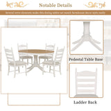 TREXM 5-Piece Retro Functional Dining Table Set Wood Round Extendable Dining Table and 4 Upholstered Dining Chairs (Off White) - Home Elegance USA
