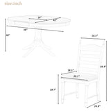 TREXM 5-Piece Retro Functional Dining Table Set Wood Round Extendable Dining Table and 4 Upholstered Dining Chairs (Off White) - Home Elegance USA