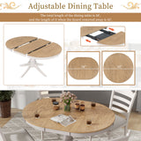 TREXM 5-Piece Retro Functional Dining Table Set Wood Round Extendable Dining Table and 4 Upholstered Dining Chairs (Off White) - Home Elegance USA
