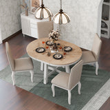TREXM 5-Piece Farmhouse Dining Table Set Wood Round Extendable Dining Table and 4 Upholstered Dining Chairs (Oak Natural Wood + Antique White) - Home Elegance USA