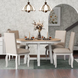 TREXM 5-Piece Farmhouse Dining Table Set Wood Round Extendable Dining Table and 4 Upholstered Dining Chairs (Oak Natural Wood + Antique White) - Home Elegance USA