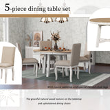 TREXM 5-Piece Farmhouse Dining Table Set Wood Round Extendable Dining Table and 4 Upholstered Dining Chairs (Oak Natural Wood + Antique White) - Home Elegance USA