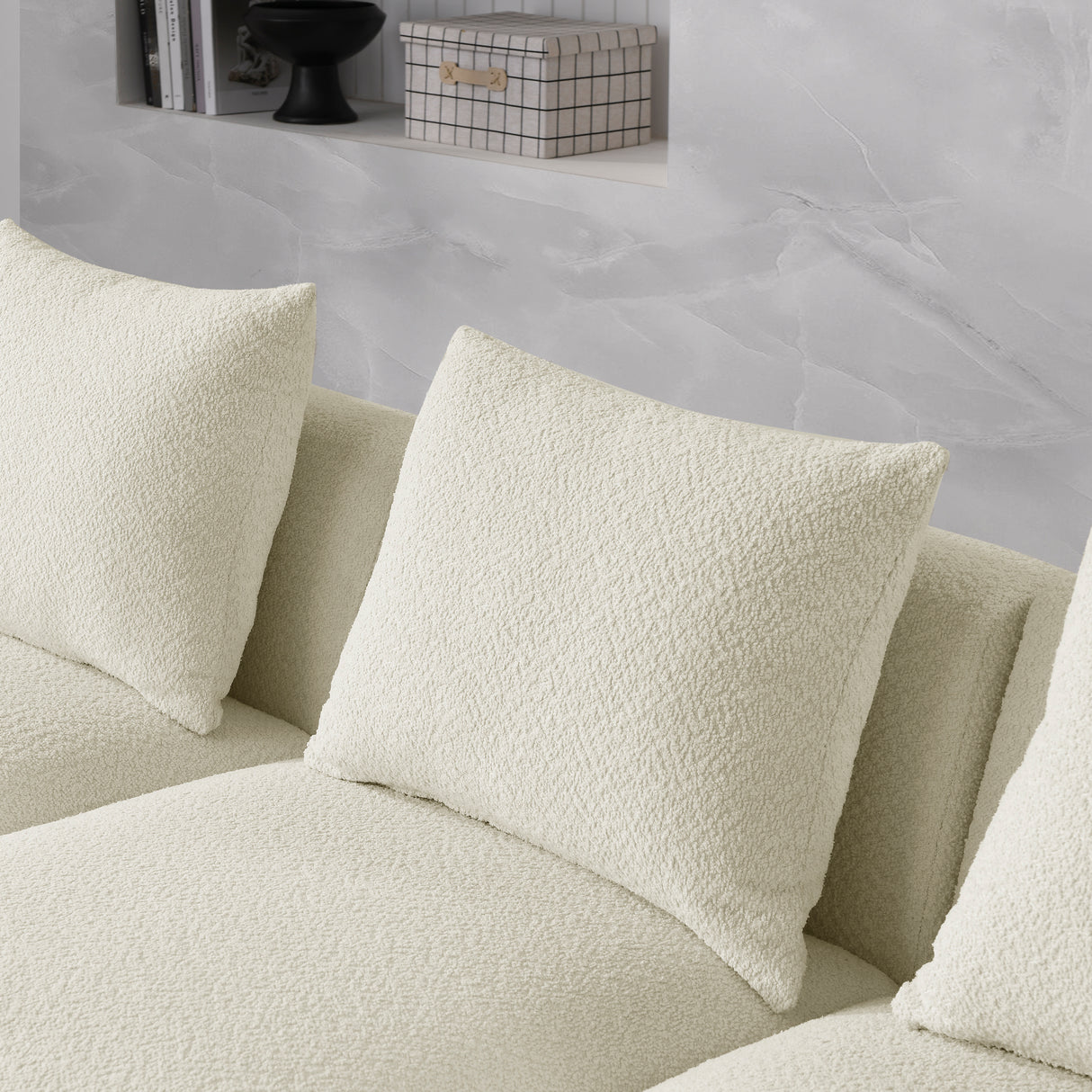 L Shape Sectional Sofa with Left Side Chaise and Ottoman, Modular Sofa, DIY Combination, Loop Yarn Fabric, Beige - Home Elegance USA