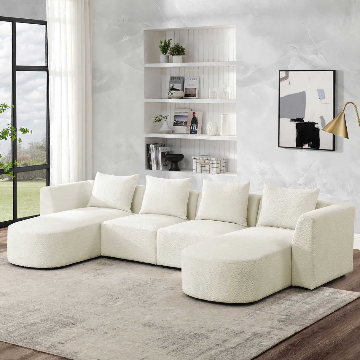 U Shape Sectional Sofa including Two Single Seats and Two Chaises, Modular Sofa, DIY Combination, Loop Yarn Fabric, Beige - Home Elegance USA
