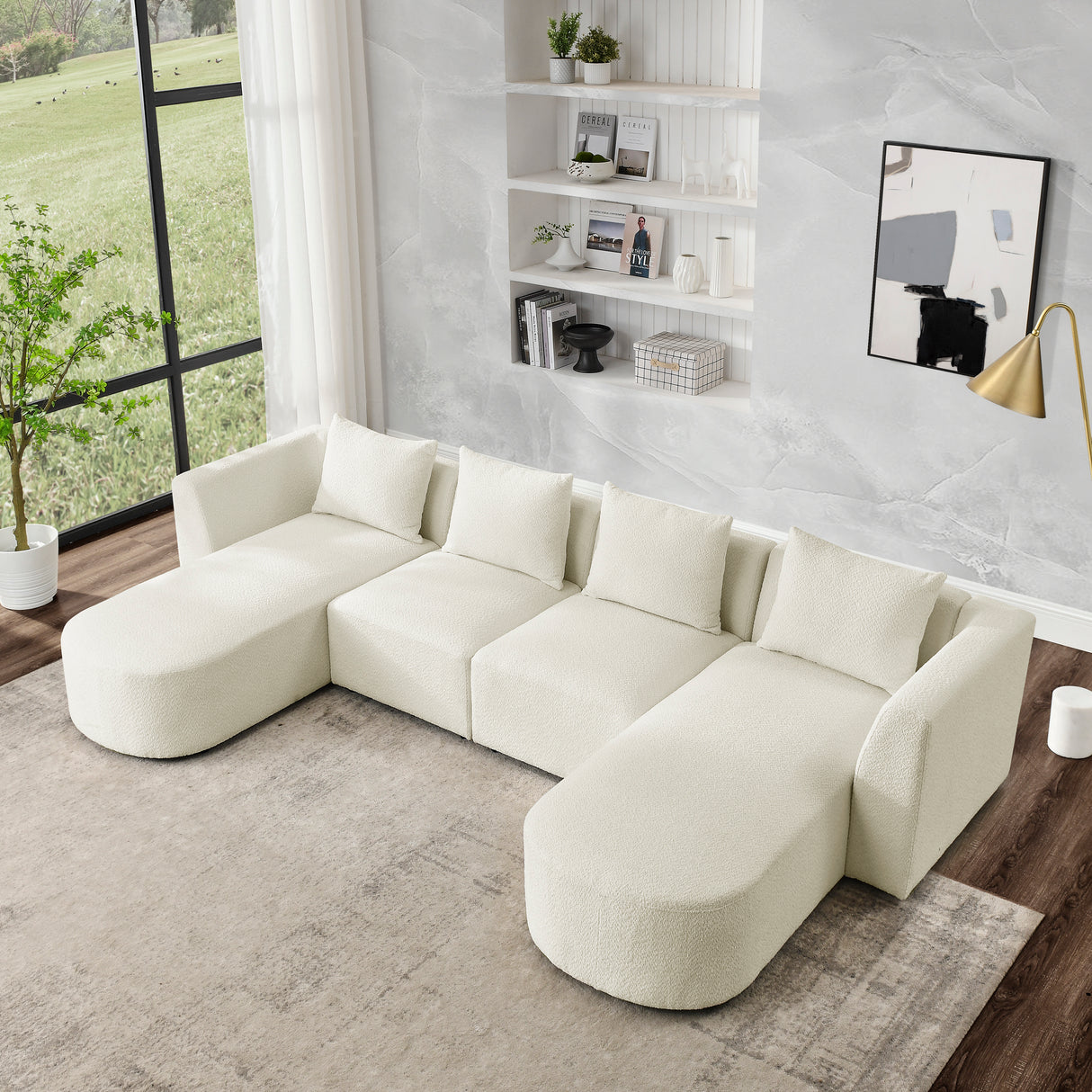 U Shape Sectional Sofa including Two Single Seats and Two Chaises, Modular Sofa, DIY Combination, Loop Yarn Fabric, Beige - Home Elegance USA