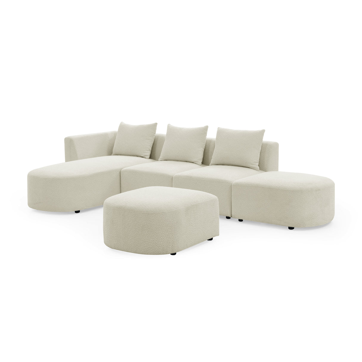 L Shape Sectional Sofa with Left Side Chaise and Ottoman, Modular Sofa, DIY Combination, Loop Yarn Fabric, Beige - Home Elegance USA