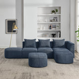 L Shape Sectional Sofa with Right Side Chaise and Ottoman, Modular Sofa, DIY Combination, Loop Yarn Fabric, Navy - Home Elegance USA