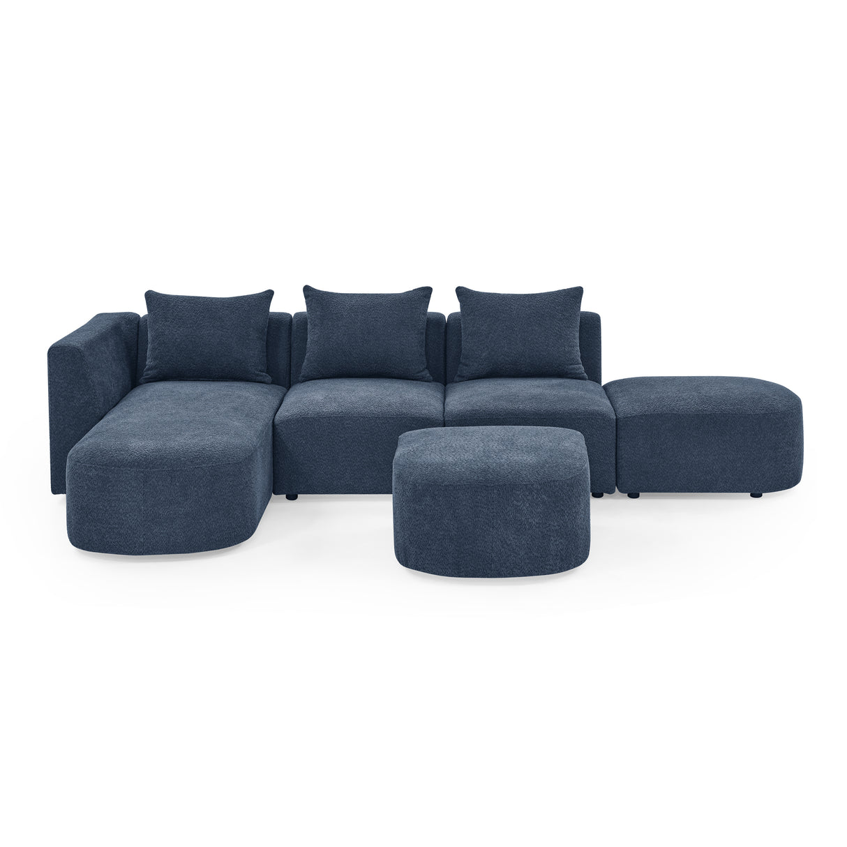 L Shape Sectional Sofa including Two Single Seats, Left Side Chaise and Two Ottomans, Modular Sofa, DIY Combination, Loop Yarn Fabric, Navy - Home Elegance USA