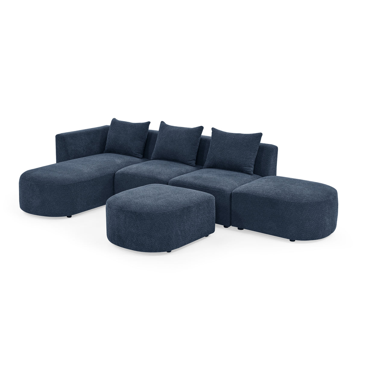 L Shape Sectional Sofa including Two Single Seats, Left Side Chaise and Two Ottomans, Modular Sofa, DIY Combination, Loop Yarn Fabric, Navy - Home Elegance USA