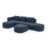 L Shape Sectional Sofa including Two Single Seats, Left Side Chaise and Two Ottomans, Modular Sofa, DIY Combination, Loop Yarn Fabric, Navy - Home Elegance USA